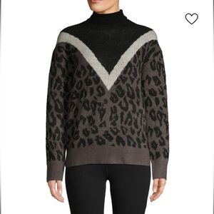 ALLISON NEW YORK Leopard-Print Colorblock Turtleneck Sweater Size L